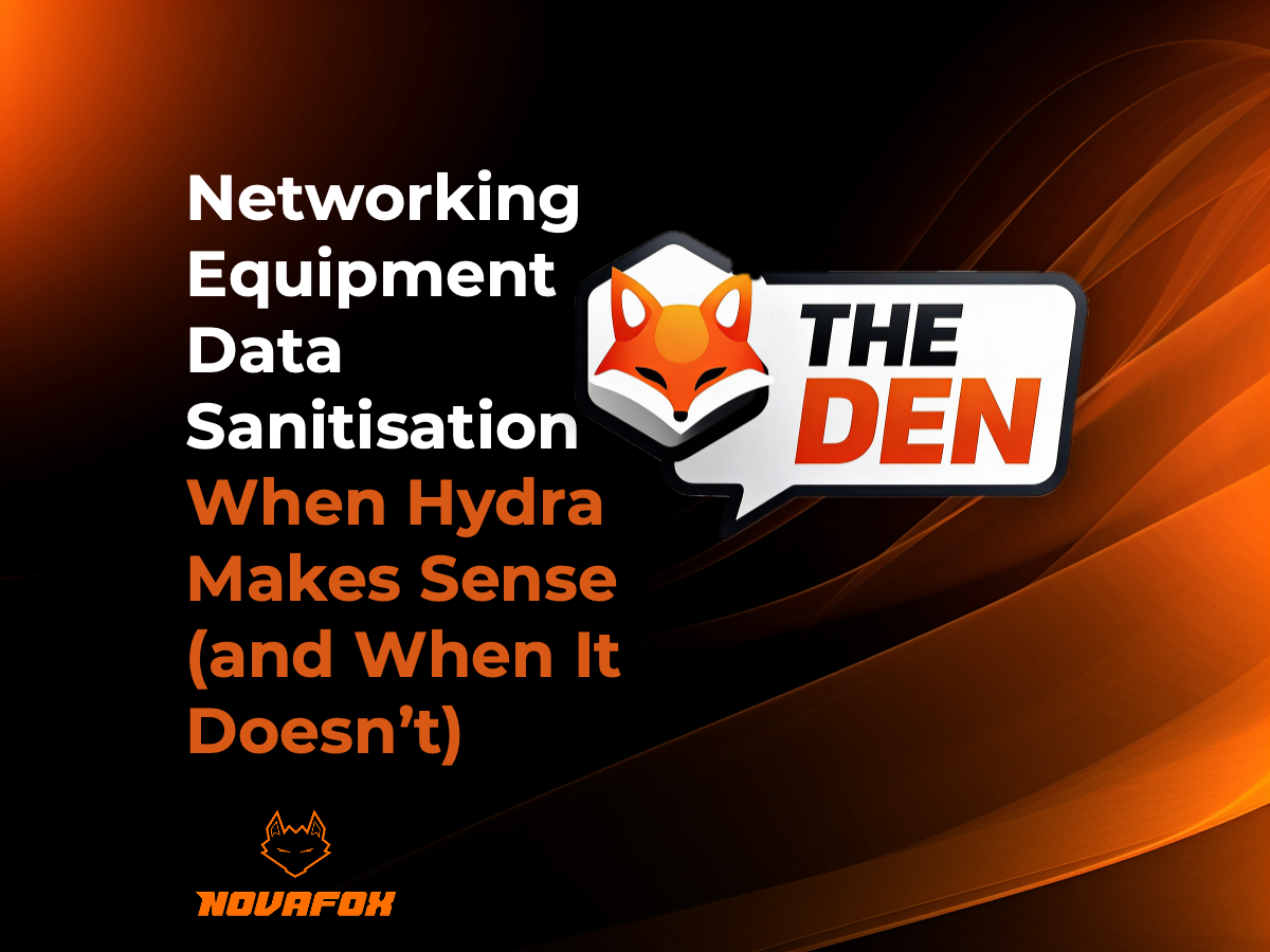 The Den Episode 2 discussing when Hydra makes sense for networking equipment data sanitisation.